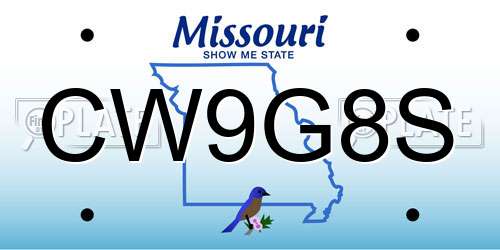 CW9G8S Missouri License Plate