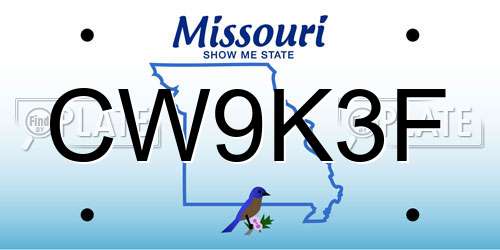 CW9K3F Missouri License Plate