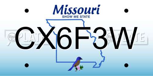 CX6F3W Missouri License Plate