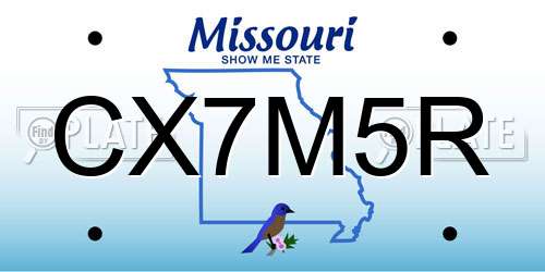 CX7M5R Missouri License Plate