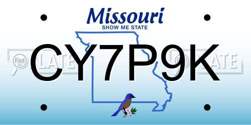 CY7P9K Missouri License Plate