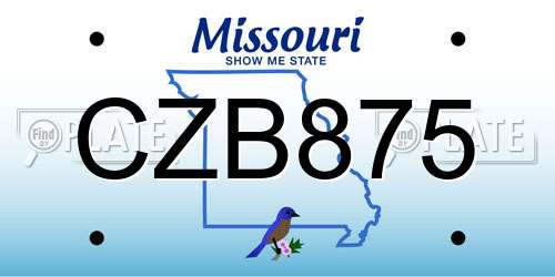 CZB875 Missouri License Plate