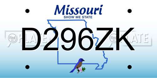 D296ZK Missouri License Plate