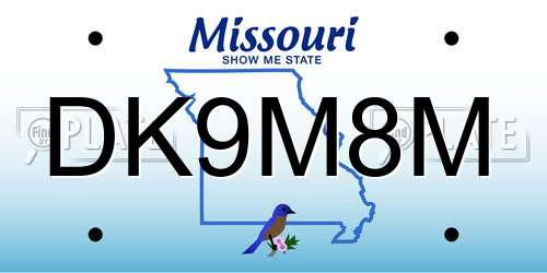 DK9M8M Missouri License Plate