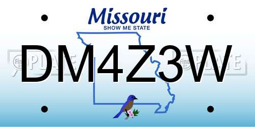 DM4Z3W Missouri License Plate