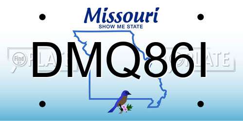 DMQ86I Missouri License Plate