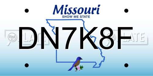 DN7K8F Missouri License Plate