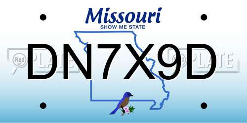 DN7X9D Missouri License Plate