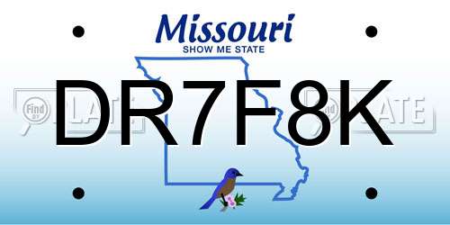 DR7F8K Missouri License Plate
