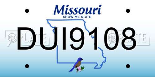 DUI9108 Missouri License Plate