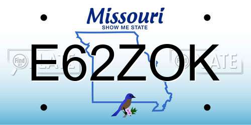 E62ZOK Missouri License Plate