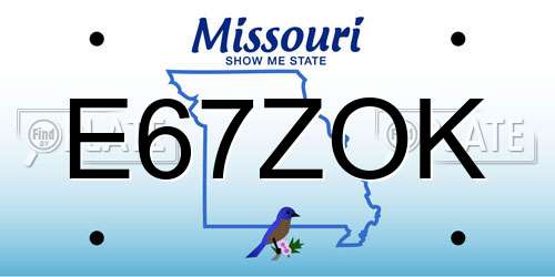 E67ZOK Missouri License Plate