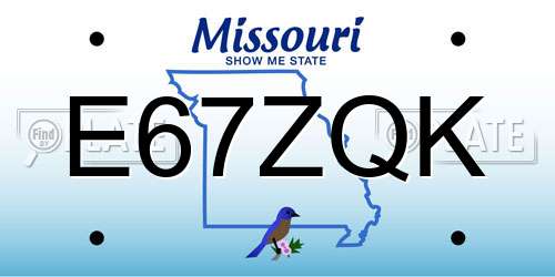 E67ZQK Missouri License Plate