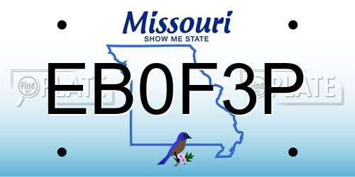 EB0F3P Missouri License Plate