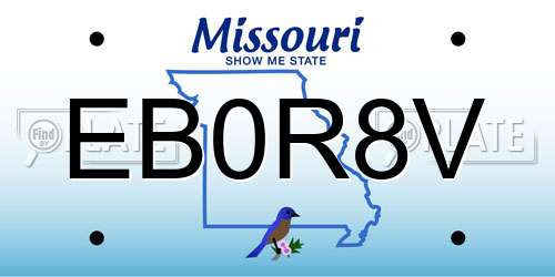 EB0R8V Missouri License Plate
