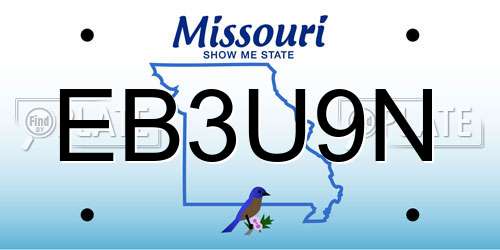 EB3U9N Missouri License Plate