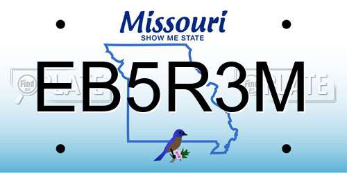 EB5R3M Missouri License Plate