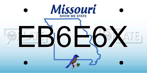 EB6E6X Missouri License Plate