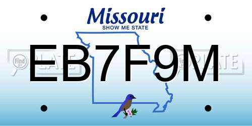 EB7F9M Missouri License Plate