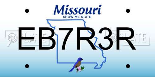 EB7R3R Missouri License Plate
