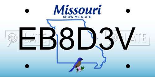 EB8D3V Missouri License Plate