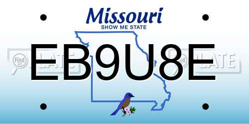 EB9U8E Missouri License Plate