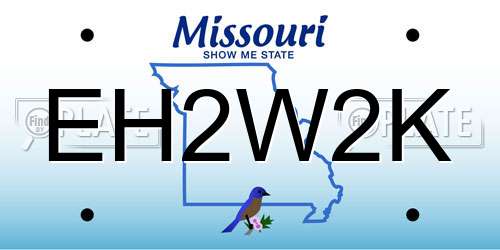 EH2W2K Missouri License Plate