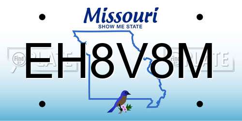 EH8V8M Missouri License Plate