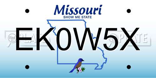 EK0W5X Missouri License Plate