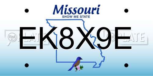 EK8X9E Missouri License Plate