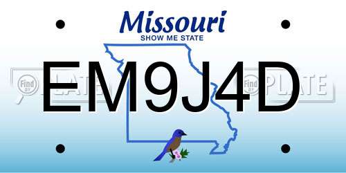 EM9J4D Missouri License Plate