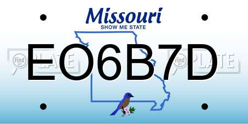 EO6B7D Missouri License Plate