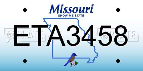 ETA3458 Missouri License Plate