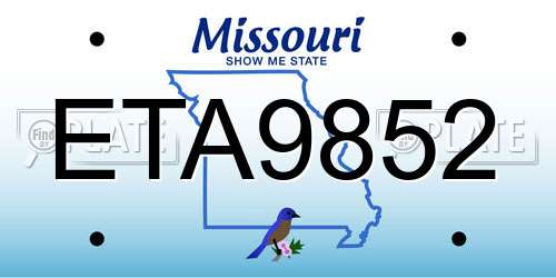 ETA9852 Missouri License Plate