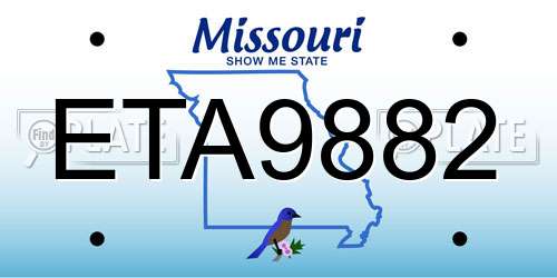 ETA9882 Missouri License Plate