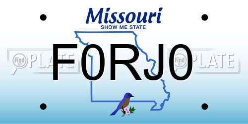 F0RJ0 Missouri License Plate