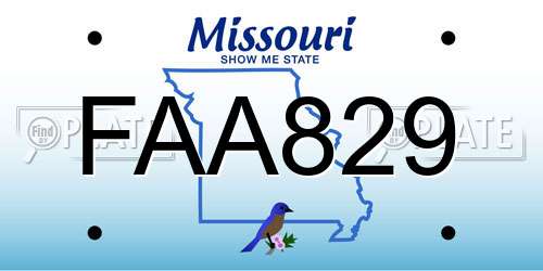FAA829 Missouri License Plate