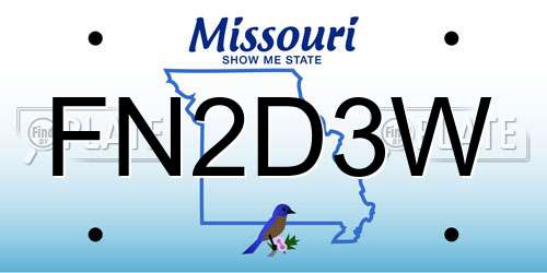 FN2D3W Missouri License Plate