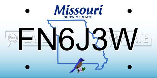 FN6J3W Missouri License Plate