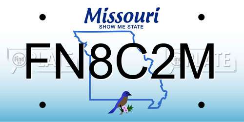 FN8C2M Missouri License Plate