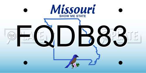 FQDB83 Missouri License Plate