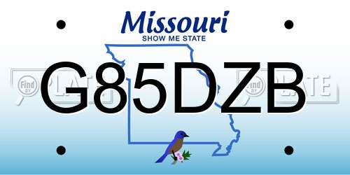 G85DZB Missouri License Plate