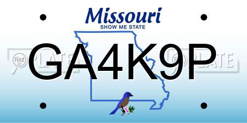 GA4K9P Missouri License Plate