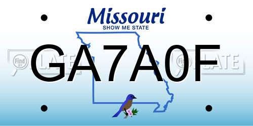 GA7A0F Missouri License Plate