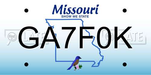 GA7F0K Missouri License Plate