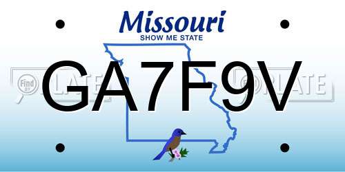 GA7F9V Missouri License Plate