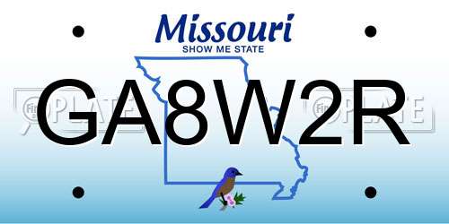 GA8W2R Missouri License Plate
