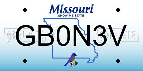 GB0N3V Missouri License Plate