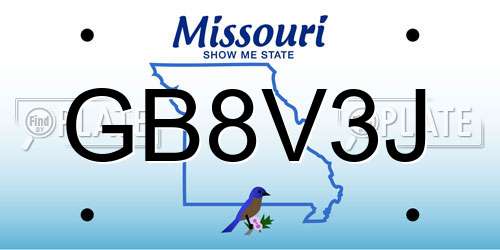 GB8V3J Missouri License Plate