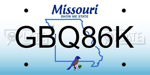 GBQ86K Missouri License Plate